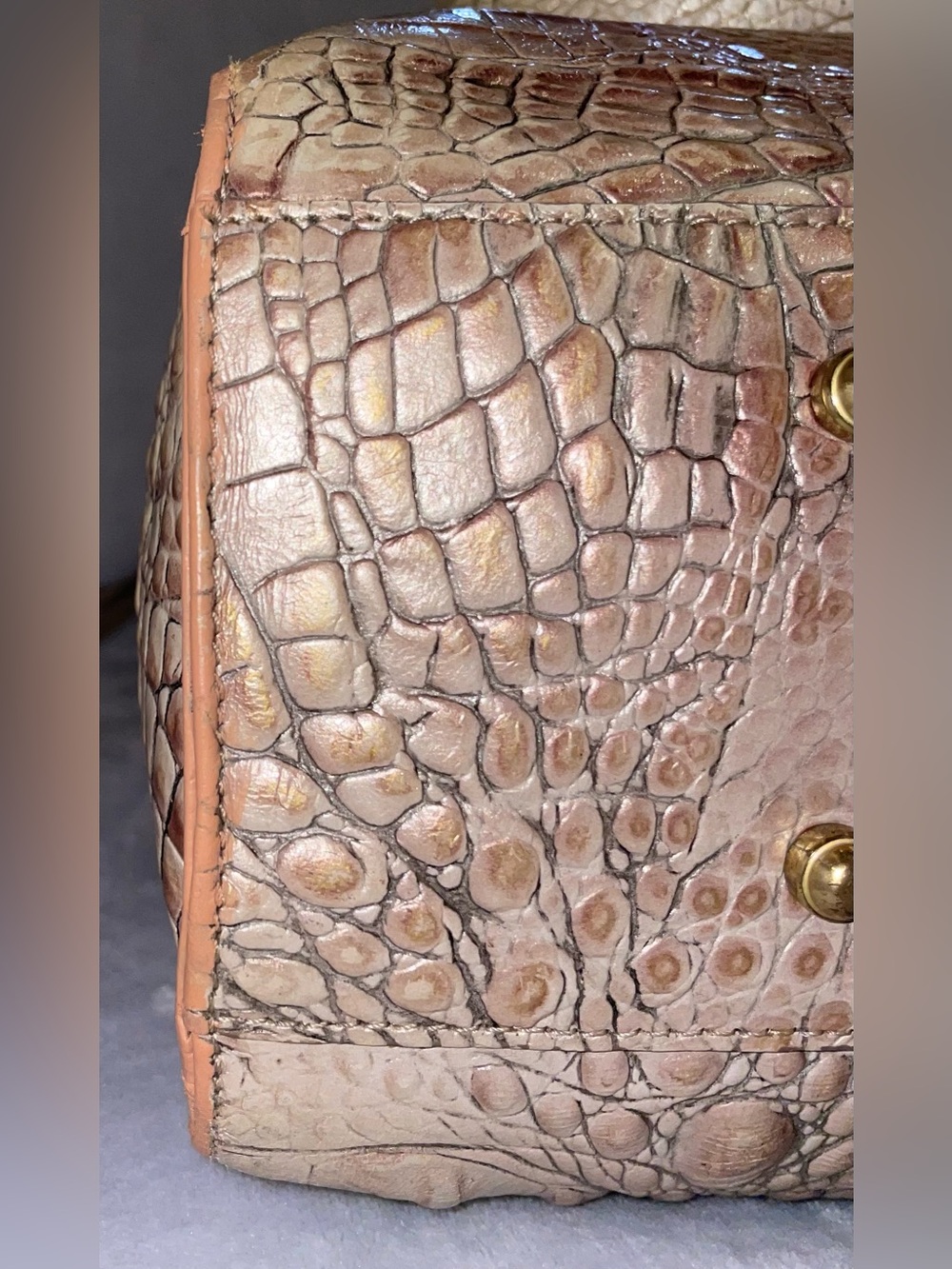 Brahmin Taupe Croc-Embossed Leather Shoulder Bag - Picture 13 of 14